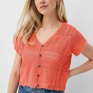 Rebellion Orange Crochet Cropped Blouse Women's Large NWT